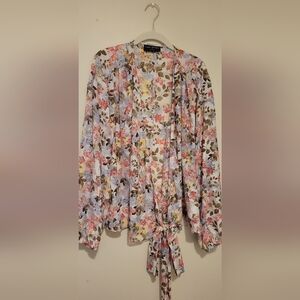 Lane Bryant Floral Wrap Top - Pink, Blue, Yellow